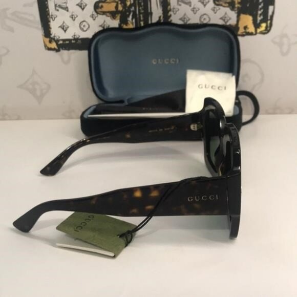 New Authentic Gucci GG1111S 002 Havana Square Sunglasses Green Lenses - Picture 10 of 13